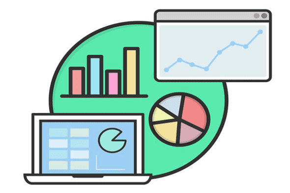 ilustração com dados e métricas representando as estatísticas e Kpis do Google Meu Negócio