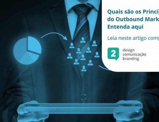 gráficos com seleção de público em forma de holografia em cima de um tablet, com uma pessoa de terno segurando o aparelho eletrônico,simulando o Outbound marketing