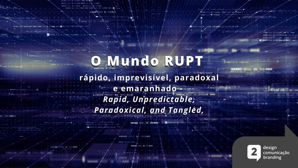 imagem fundo disruptivo,com texto sobreposto - o mundo RUPT rápido, imprevisível, paradoxal e emaranhado, rapid, unpredictable, paradoxical and tangled.